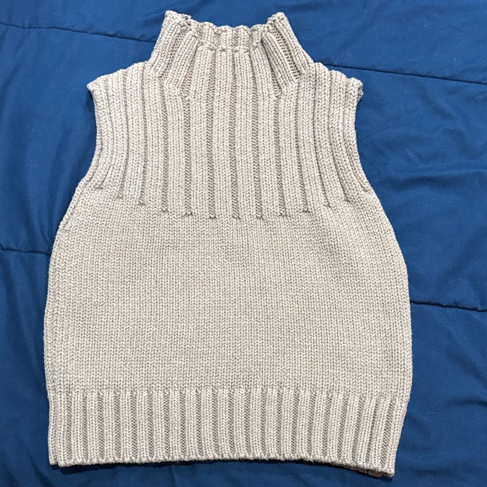 Zara Sleeveless Taupe Turtleneck Knit Vest